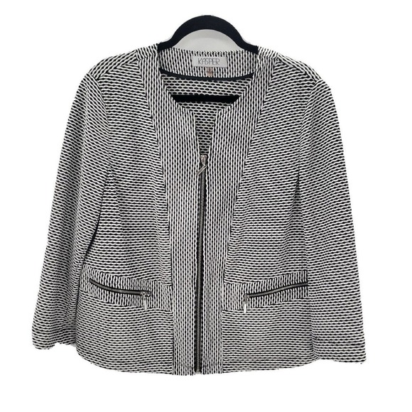 Kasper wavy striped Jacket womens size 14 zip up black white geometric 3/4 - Picture 1 of 12